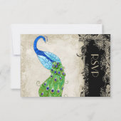 Art Deco Style Peacock Black n Cream  Lace RSVP Kaartje (Achterkant)