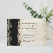 Art Deco Style Peacock Black n Cream  Lace RSVP Kaartje (Staand voorkant)