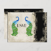 Art Deco Style Peacock Black n Cream  Lace Uitnodiging Briefkaart (Voorkant / Achterkant)