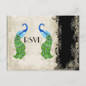 Art Deco Style Peacock Black n Cream  Lace Uitnodiging Briefkaart (Voorkant)