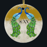 Art Deco Style Peacock Gold  Lace Keramisch Ornament<br><div class="desc">KLEURENPALET: goud, crème, tan, aqua blauw, koningsblauw, groen, paarse en gouden. DESIGN COLLECTIE: Dit is een paar eerste kerst, bruiloft, Verloving van Vrijgezellenfeest Ornament ontworpen om de uitnodigingssuite met dezelfde naam passen. Dit kunstwerk is een mix van gloednieuwe waterverven van Audrey Jeanne Roberts en lagen van kunstelementen, waaronder: ornamenten decoratieve...</div>
