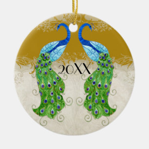 Art Deco Style Peacock Gold  Lace Keramisch Ornament