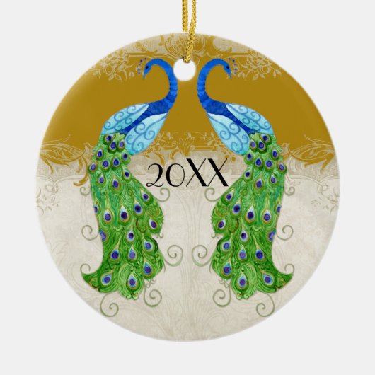 Art Deco Style Peacock Gold Lace Keramisch Ornament (Voorkant)