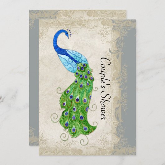 Art Deco Style Peacock Grey Lace Kaart (Voorkant / Achterkant)