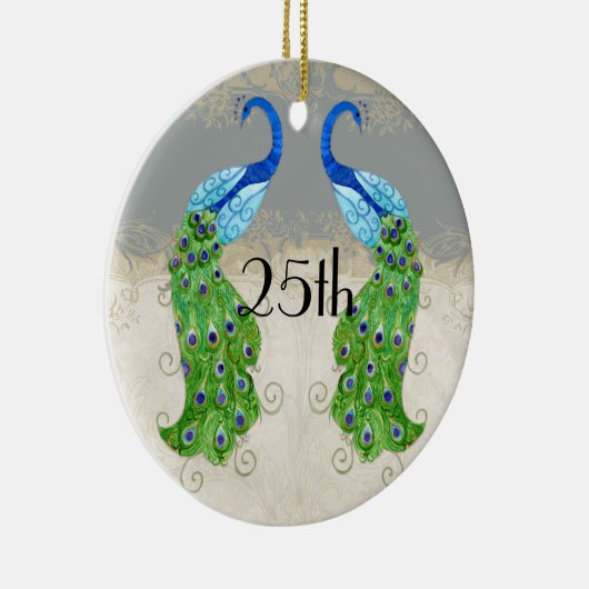 Art Deco Style Peacock Grey  Lace Keramisch Ornament (Rechts)