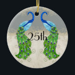 Art Deco Style Peacock Grey  Lace Keramisch Ornament<br><div class="desc">KLEURENPALET: grijs, crème, tan, aquablauw, koningsblauw, groen, paarse en gouden. DESIGN COLLECTIE: Dit is een 25e vijfentwintigste zilveren jubileum, bruiloft, Verloving van Vrijgezellenfeest Ornament ontworpen om de uitnodigingssuite met dezelfde naam passen. Dit kunstwerk is een mix van gloednieuwe waterverven van Audrey Jeanne Roberts en lagen van kunstelementen, waaronder: ornamenten decoratieve...</div>