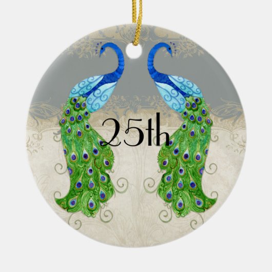 Art Deco Style Peacock Grey  Lace Keramisch Ornament (Voorkant)