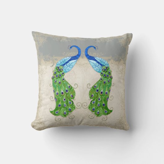 Art Deco Style Peacock Grey Lace Kussen (Voorkant)