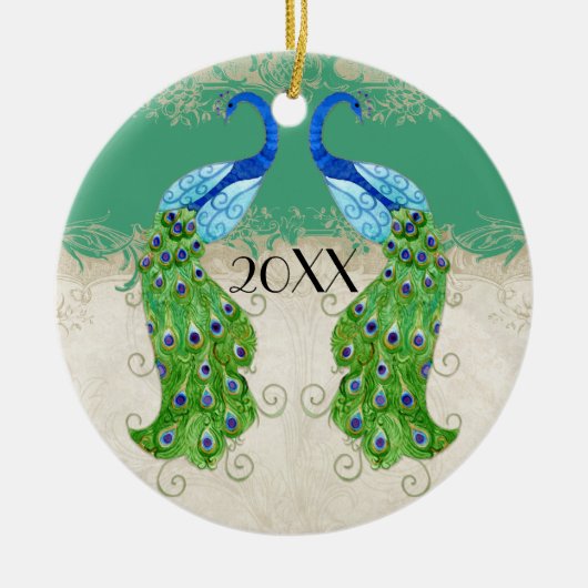 Art Deco Style Peacock Jade Groen  kant Keramisch Ornament (Voorkant)