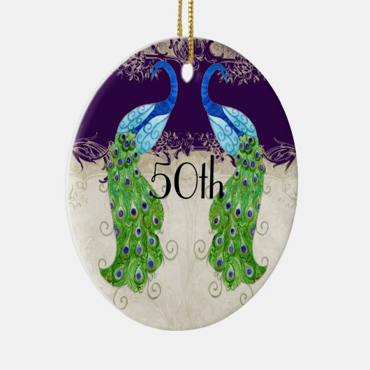 Art Deco Style Peacock  Lace Dark Paars Keramisch Ornament (Rechts)