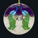 Art Deco Style Peacock  Lace Dark Paars Keramisch Ornament<br><div class="desc">KLEURENPALET: donkerblauw, paarse, crème, tan, aquablauw, koningsblauw, groen, paarse en gouden. DESIGN COLLECTIE: Dit is een 50e vijftigjarig jubileum, bruiloft, Verloving van Vrijgezellenfeest Ornament ontworpen om de uitnodigingssuite met dezelfde naam passen. Dit kunstwerk is een mix van gloednieuwe waterverven van Audrey Jeanne Roberts en lagen van kunstelementen, waaronder: ornamenten decoratieve...</div>