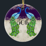 Art Deco Style Peacock  Lace Dark Paars Keramisch Ornament<br><div class="desc">KLEURENPALET: donkerblauw, paarse, crème, tan, aquablauw, koningsblauw, groen, paarse en gouden. DESIGN COLLECTIE: Dit is een 50e vijftigjarig jubileum, bruiloft, Verloving van Vrijgezellenfeest Ornament ontworpen om de uitnodigingssuite met dezelfde naam passen. Dit kunstwerk is een mix van gloednieuwe waterverven van Audrey Jeanne Roberts en lagen van kunstelementen, waaronder: ornamenten decoratieve...</div>