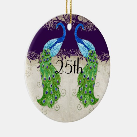 Art Deco Style Peacock  Lace Dark Paars Keramisch Ornament (Rechts)