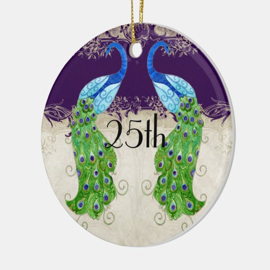 Art Deco Style Peacock  Lace Dark Paars Keramisch Ornament (Links)