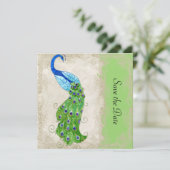 Art Deco Style Peacock Lime Green  Lace Save The Date (Staand voorkant)