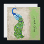 Art Deco Style Peacock Lime Green  Lace Save The Date<br><div class="desc">COLOR PALETTE: kalkgroen, crème, tan, waterblauw, koningsblauw, groen, paars en goud. COLLECTIE ONTWERP: Dit is een overeenkomst sparen de Aankondiging van de Datum die met de reeks van de trouwuitnodiging van de zelfde naam coördineert. Dit kunstwerk is een mix van gloednieuwe waterverven van Audrey Jeanne Roberts en lagen van kunstelementen,...</div>