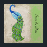Art Deco Style Peacock Lime Green  Lace Save The Date<br><div class="desc">COLOR PALETTE: kalkgroen, crème, tan, waterblauw, koningsblauw, groen, paars en goud. COLLECTIE ONTWERP: Dit is een overeenkomst sparen de Aankondiging van de Datum die met de reeks van de trouwuitnodiging van de zelfde naam coördineert. Dit kunstwerk is een mix van gloednieuwe waterverven van Audrey Jeanne Roberts en lagen van kunstelementen,...</div>