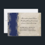 Art Deco Style Peacock Navy Blauw  kant Kaart<br><div class="desc">Dit is een bijpassende Receptie Uitnodigingskaart voor de Art Deco Style Peacock bruiloft uitnodiging suite met dezelfde naam. Elegant. Tijdloos. Mooi en stijlvol. Art Deco Peacock is een origineel waterverf kunstwerk handgeschilderd door Audrey Jeanne Roberts en gekoppeld aan  kanten designelementen en perkament. Copyright,  alle rechten voorbehouden.</div>