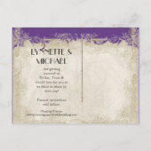 Art Deco Style Peacock Paars in Cream  Lace Aankondigingskaart (Achterkant)