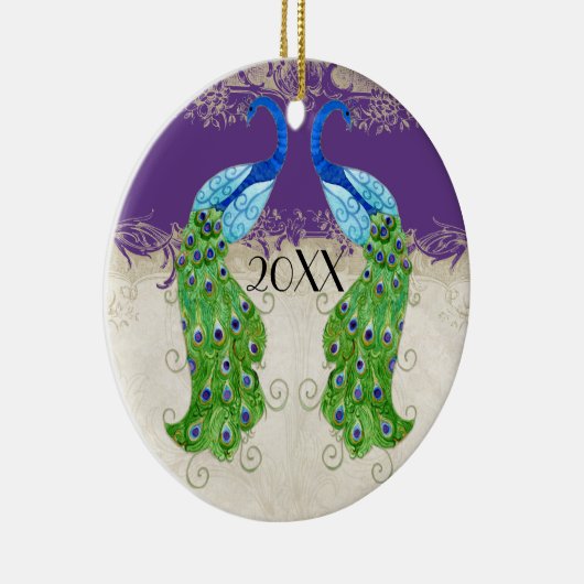 Art Deco Style Peacock Paars in Cream  Lace Keramisch Ornament (Rechts)