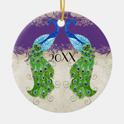 Art Deco Style Peacock Paars in Cream  Lace Keramisch Ornament (Voorkant)