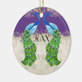 Art Deco Style Peacock Paars in Cream  Lace Keramisch Ornament (Links)