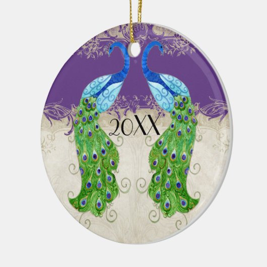 Art Deco Style Peacock Paars in Cream  Lace Keramisch Ornament (Links)