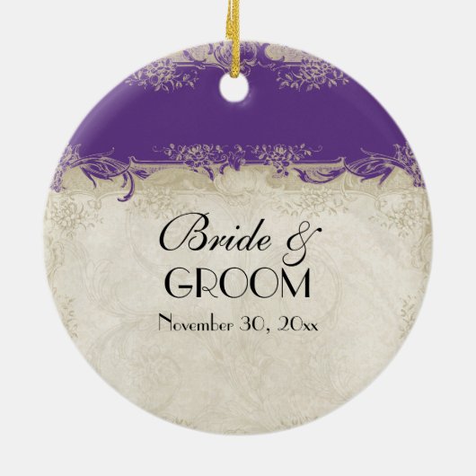 Art Deco Style Peacock Paars in Cream  Lace Keramisch Ornament (Achterkant)