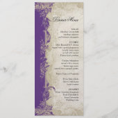 Art Deco Style Peacock Paars in Cream  Lace Menu (Achterkant)