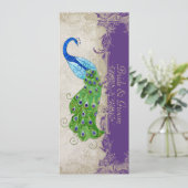 Art Deco Style Peacock Paars in Cream  Lace Menu (Staand voorkant)