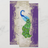 Art Deco Style Peacock Paars in Cream  Lace Menu (Voorkant / Achterkant)