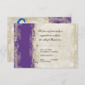 Art Deco Style Peacock Paars in Cream Lace RSVP Kaartje (Voorkant / Achterkant)