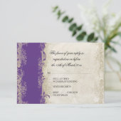 Art Deco Style Peacock Paars in Cream Lace RSVP Kaartje (Staand voorkant)