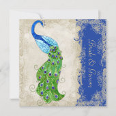 Art Deco Style Peacock Royal Blue  Lace Kaart (Voorkant)