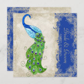 Art Deco Style Peacock Royal Blue  Lace Kaart (Voorkant / Achterkant)