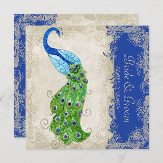 Art Deco Style Peacock Royal Blue Lace Kaart (Voorkant / Achterkant)