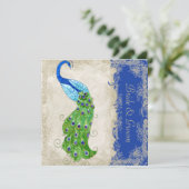 Art Deco Style Peacock Royal Blue  Lace Kaart (Staand voorkant)