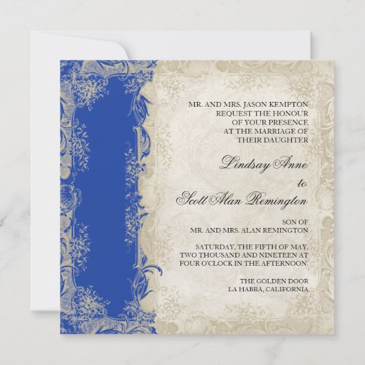 Art Deco Style Peacock Royal Blue  Lace Kaart (Achterkant)