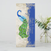 Art Deco Style Peacock Royal Blue  Lace Kaart (Staand voorkant)