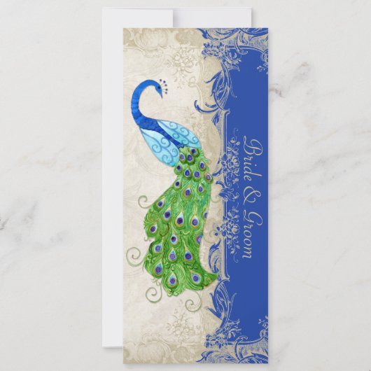 Art Deco Style Peacock Royal Blue  Lace Kaart (Voorkant)