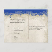 Art Deco Style Peacock Royal Blue  Lace Uitnodiging Briefkaart (Achterkant)