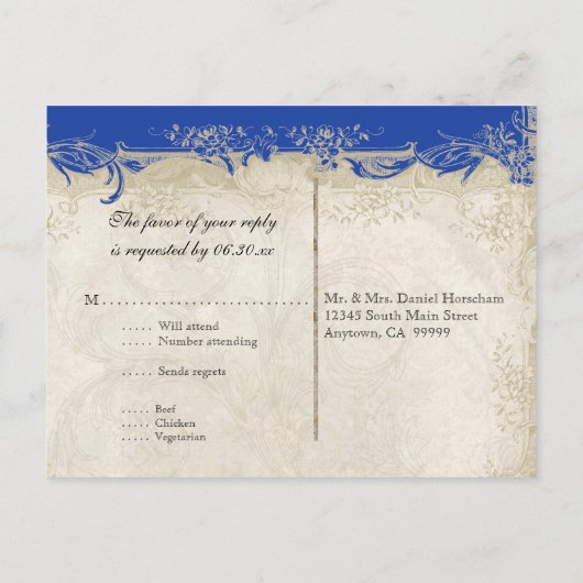 Art Deco Style Peacock Royal Blue  Lace Uitnodiging Briefkaart (Achterkant)