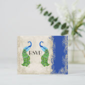 Art Deco Style Peacock Royal Blue  Lace Uitnodiging Briefkaart (Staand voorkant)