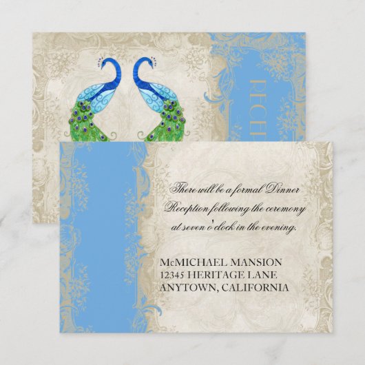Art Deco Style Peacock Sky Blue Kaart (Voorkant / Achterkant)