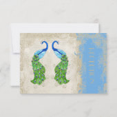 Art Deco Style Peacock Sky Blue  Kaart (Achterkant)