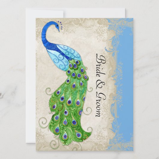 Art Deco Style Peacock Sky Blue  Kaart (Voorkant)