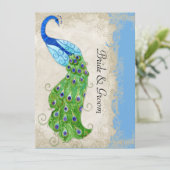 Art Deco Style Peacock Sky Blue  Kaart (Staand voorkant)