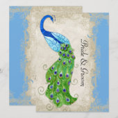 Art Deco Style Peacock Sky Blue  Kaart (Voorkant / Achterkant)