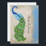Art Deco Style Peacock Sky Blue  Kaart<br><div class="desc">KLEUR PALET: hemelsblauw, crème, tan, aqua blauw, koningsblauw, groen, paarse en gouden. DESIGN COLLECTIE: Dit kunstwerk is een mix van gloednieuwe waterverven van Audrey Jeanne Roberts en lagen van kunstelementen, waaronder: Gesneden geëtste ornamenten decoratieve etsen met wervelingen, bloemenelementen, bloemen, bladeren en barokbloeien. Nieuwe kunst omvat de prachtige pauw met lange...</div>