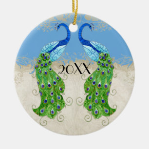 Art Deco Style Peacock Sky Blue Keramisch Ornament